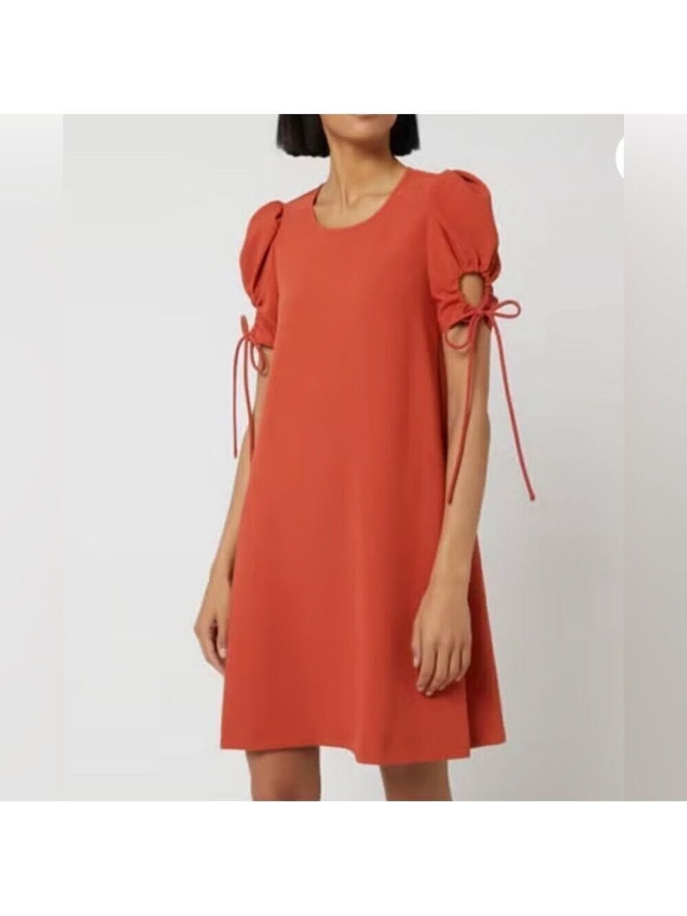 See By Chloe Ruched Tie Sleeve Mini Shift Dress 36/S